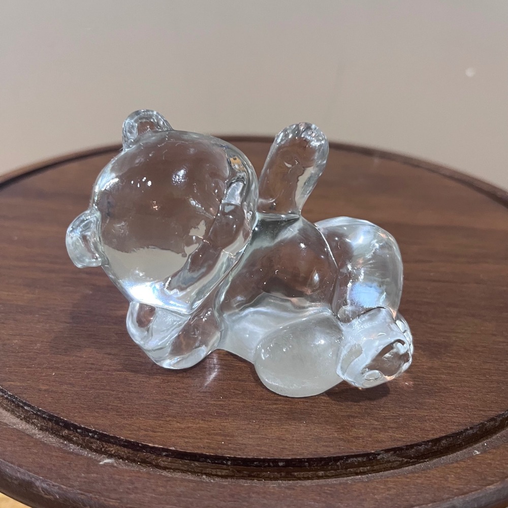 Vtg Fenton Clear Art Glass‎ Playful Bear Figurine Frosted Base MCM Animal Decor